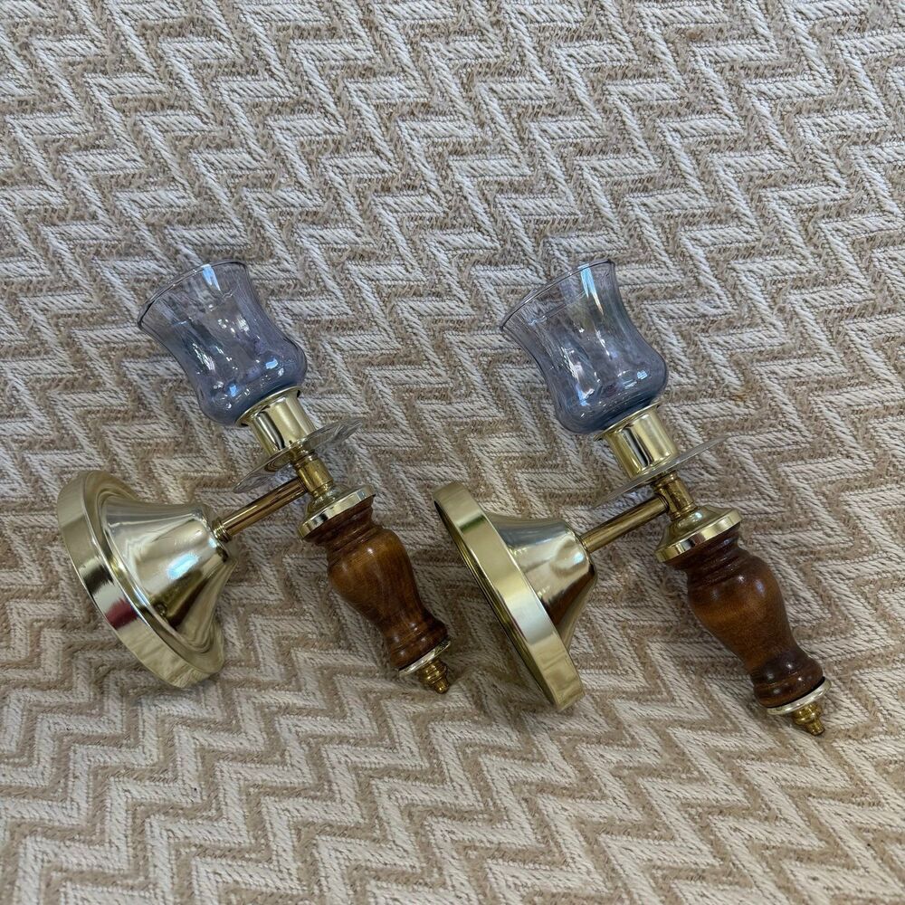 Vintage Home Interiors Candle Holder Wall Sconce Wood Gold Tone Set Of 2